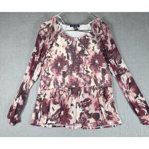 A Love Story Blouse Womens Size Extra Large Purple Floral Patter Long SleeveTop